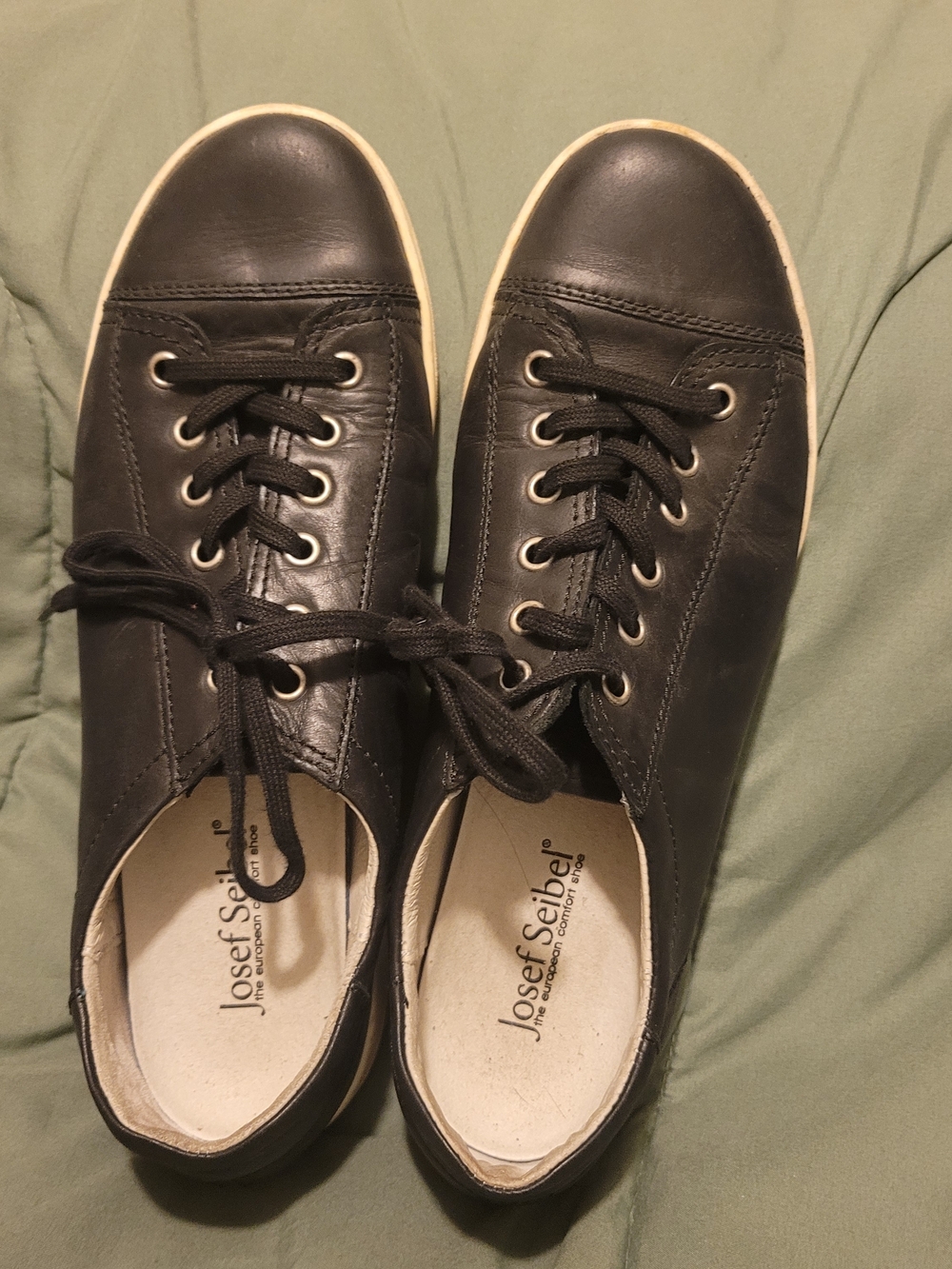 Josef Seibel Men's Black Leather Lace-Up Sneakers